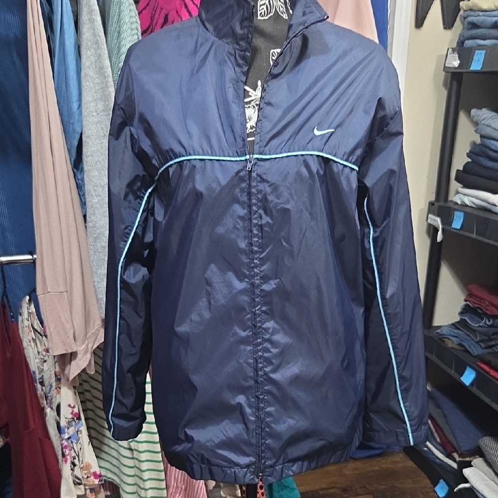 Nike Kids Dark Blue Raincoat with Light Blue Accents